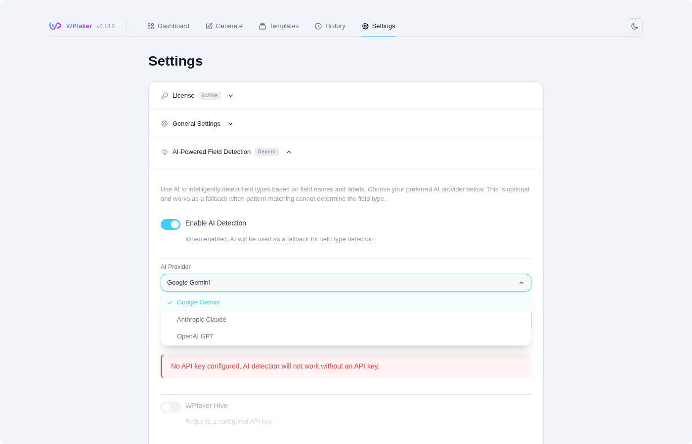 AI provider selection