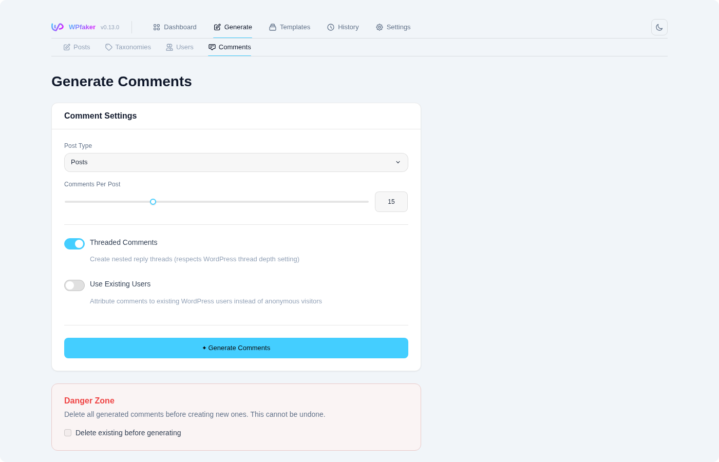 Comment generation page