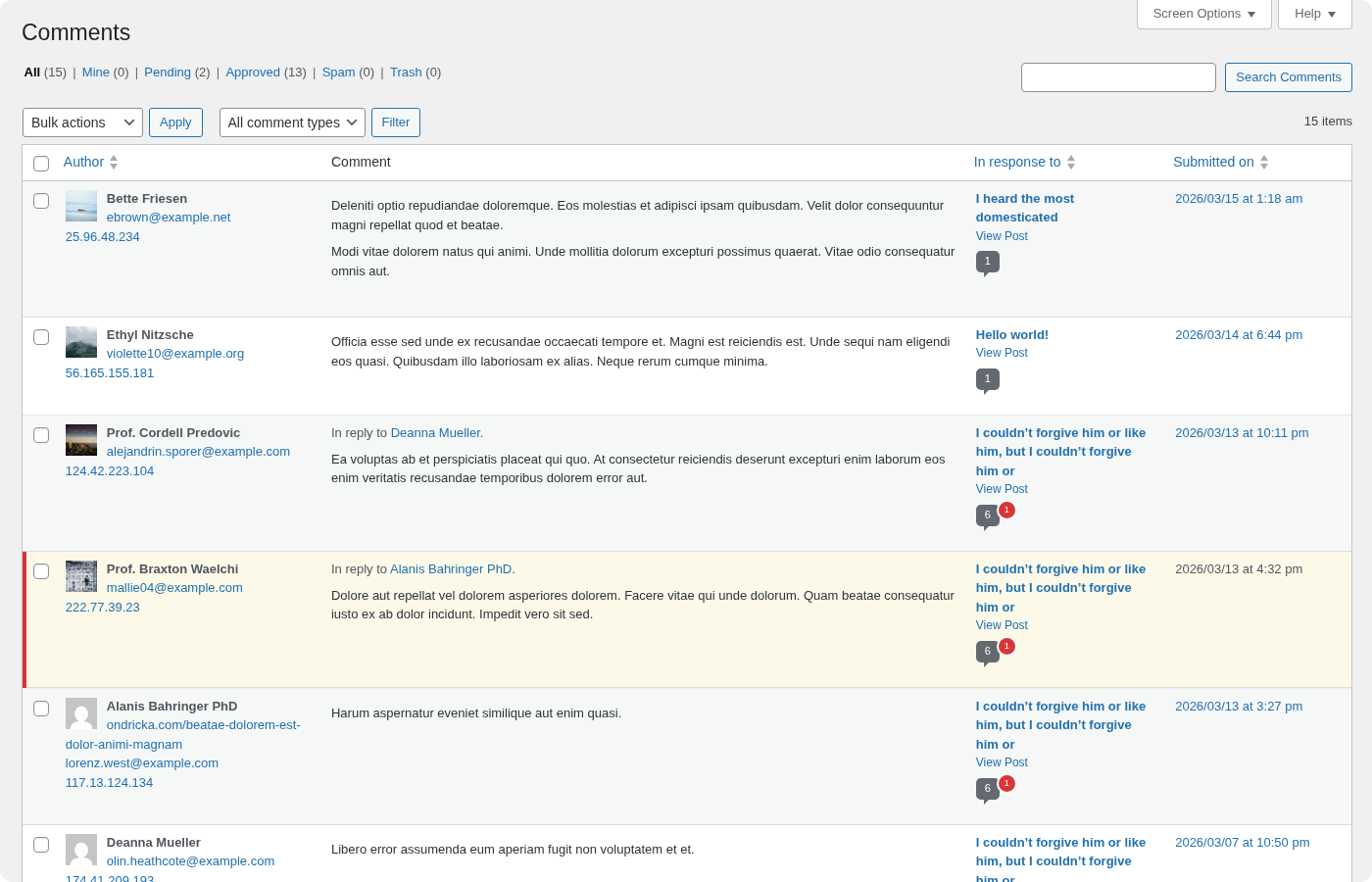 Generated comments in WordPress