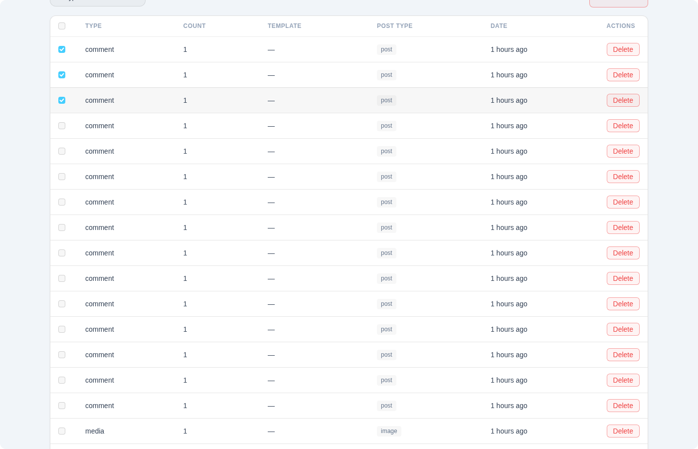 Bulk selection checkboxes