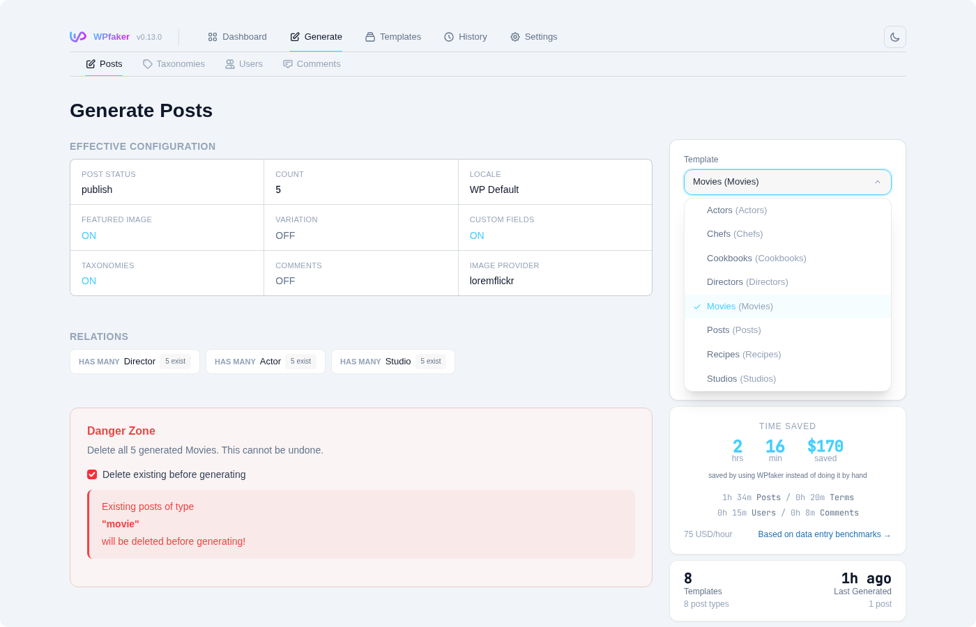 Post type selector dropdown