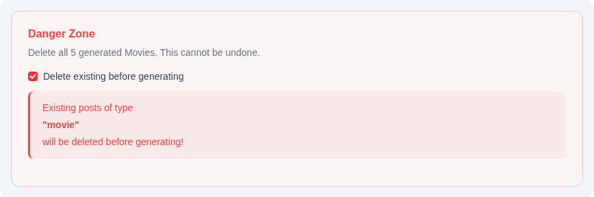 Danger zone with delete option