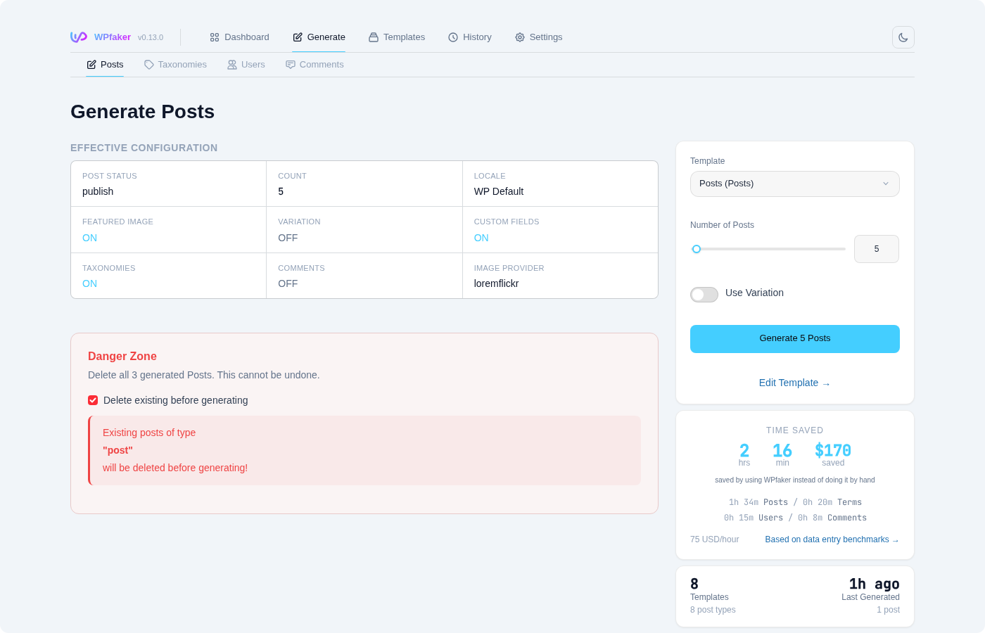 Taxonomy generation page