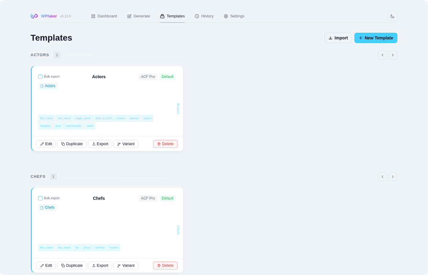 Templates list overview