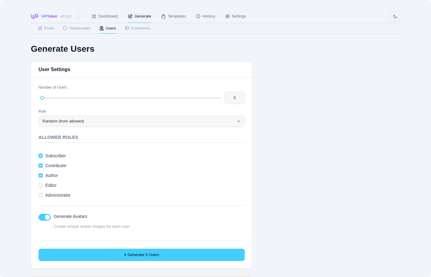 User generation page