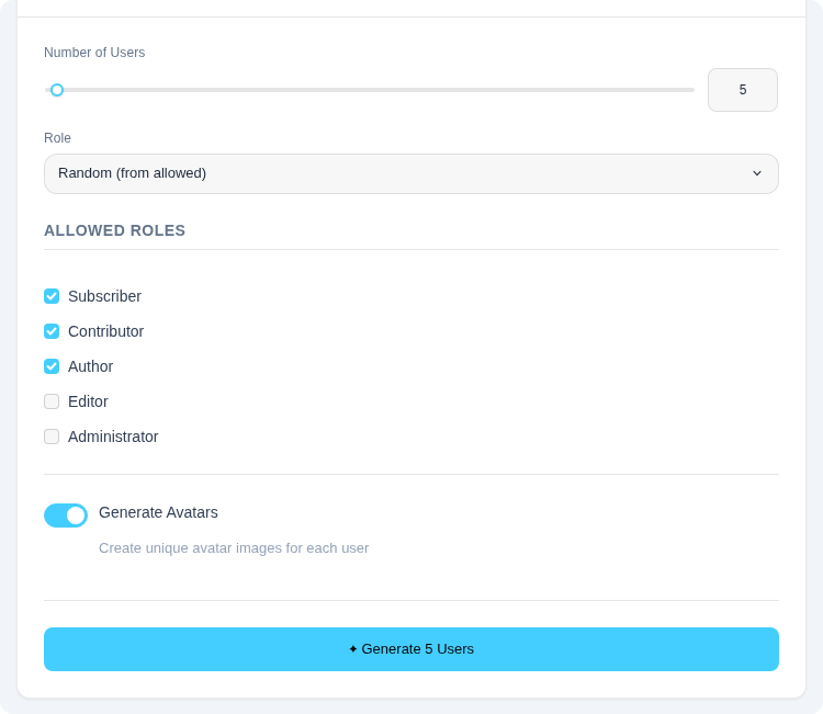 User role selection options