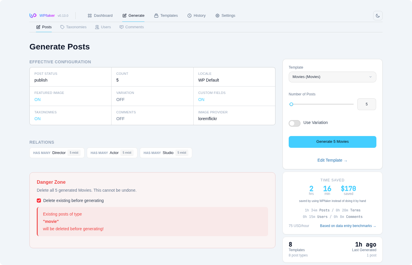 Generate posts page with template