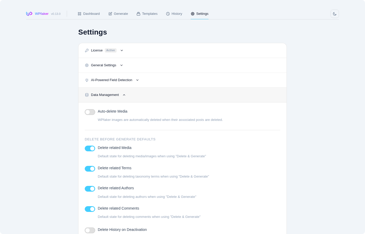Data management settings