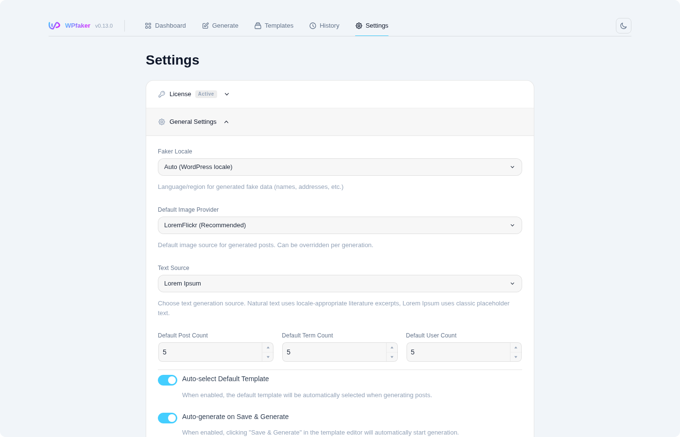 General settings section