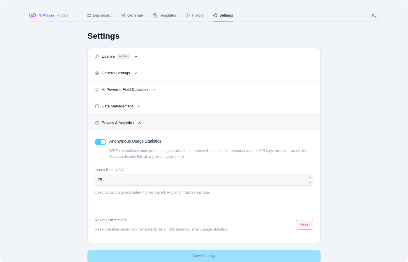 Privacy and analytics settings